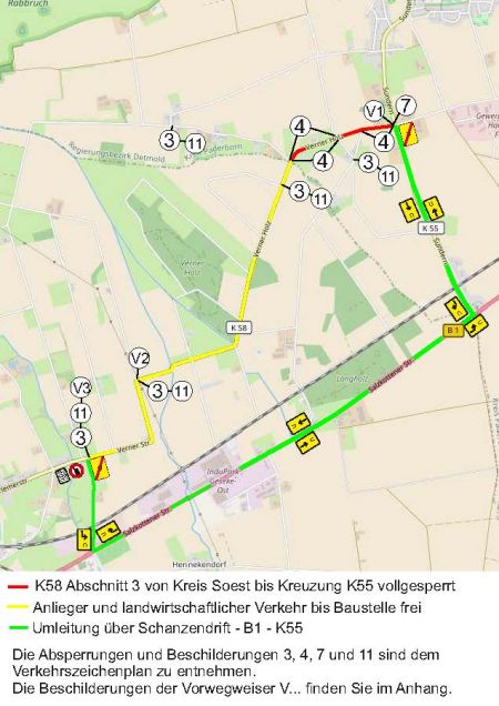 Umleitungsplan der Straßensanierung Kreisstraße 58